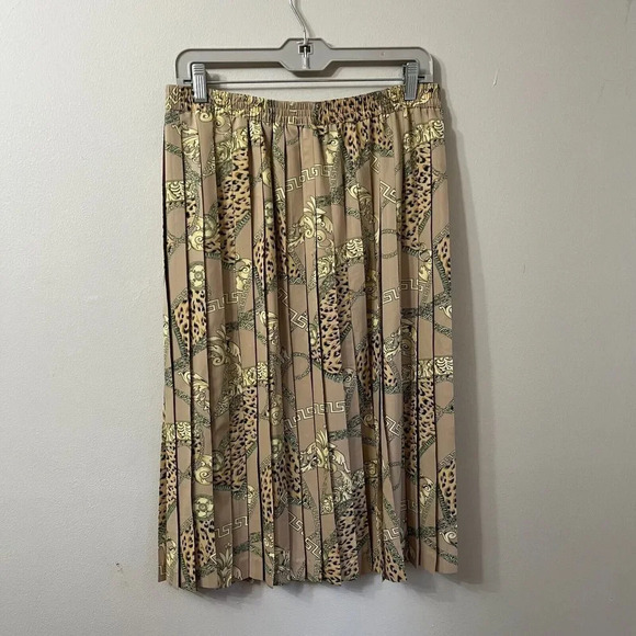 Vtg Alfred Dunner Womens Tan Pleated Skirt 12 Leopard Print Petite Quiet Luxury - Picture 3 of 7